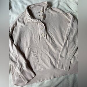 aerie Button-Front Mock Neck Pullover in Tan